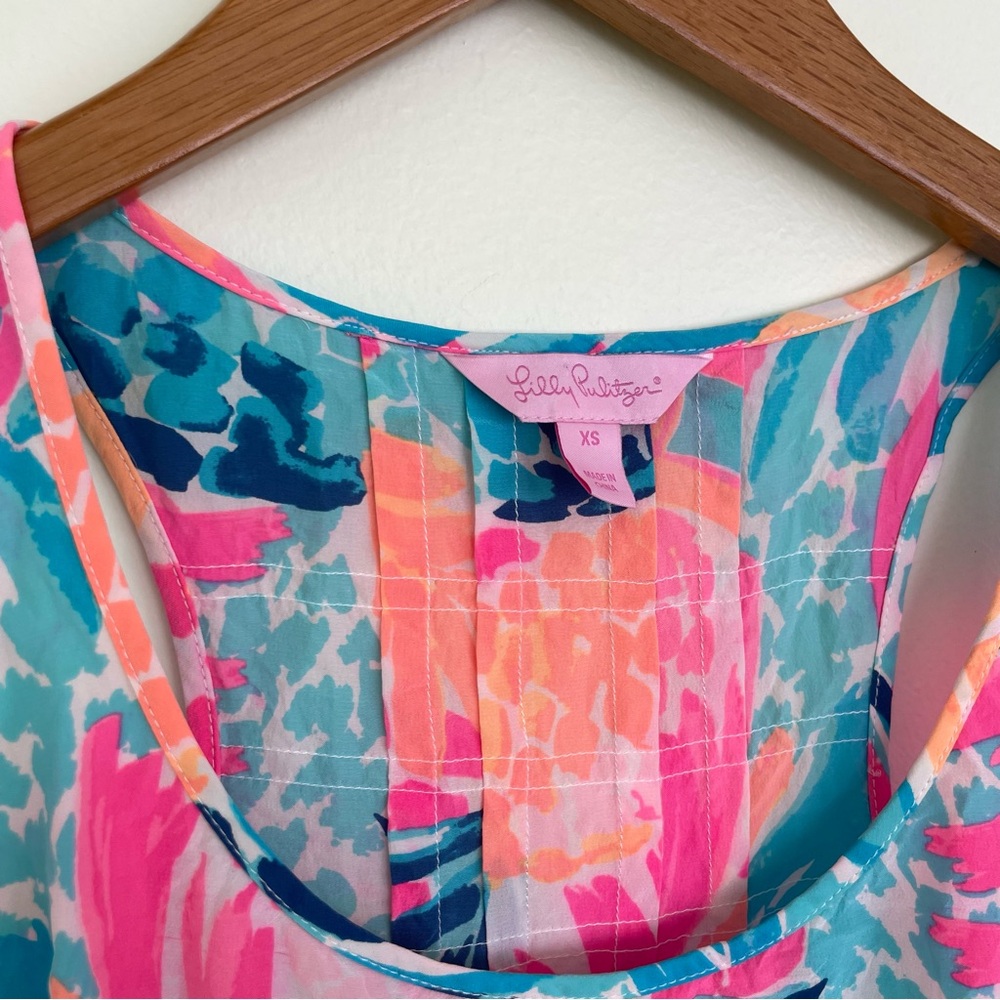 Lilly Pulitzer Alyssa Pineapple Print 100% Silk Tank Top XS Pink Blue Orange - Picture 4 of 9